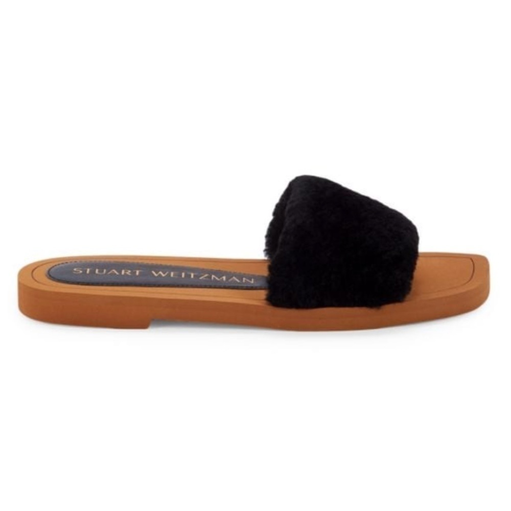 NWT Stuart Weitzman Cammy Shearling Slides Black size 9B US 39.5 EUR
